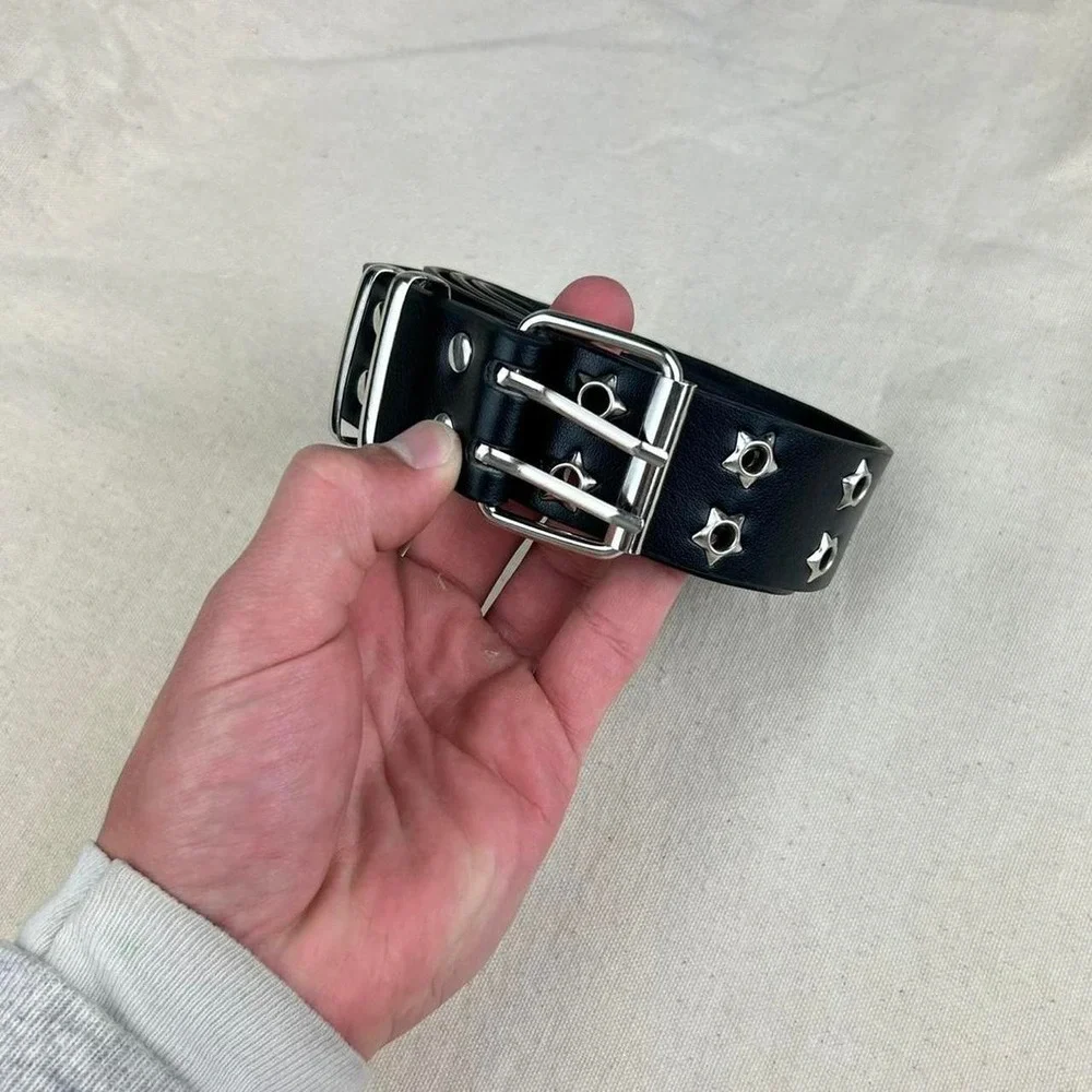 Vintage Y2K black and silver studded punk cyber grunge belt